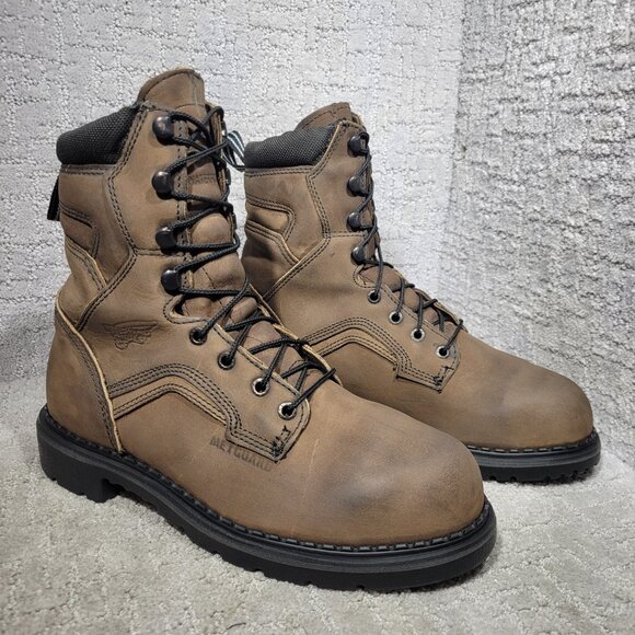Red Wing Metguard 8" Men's Size 9D US Brown Leather Lace up Steel Toe Boots 4435 - Picture 5 of 10